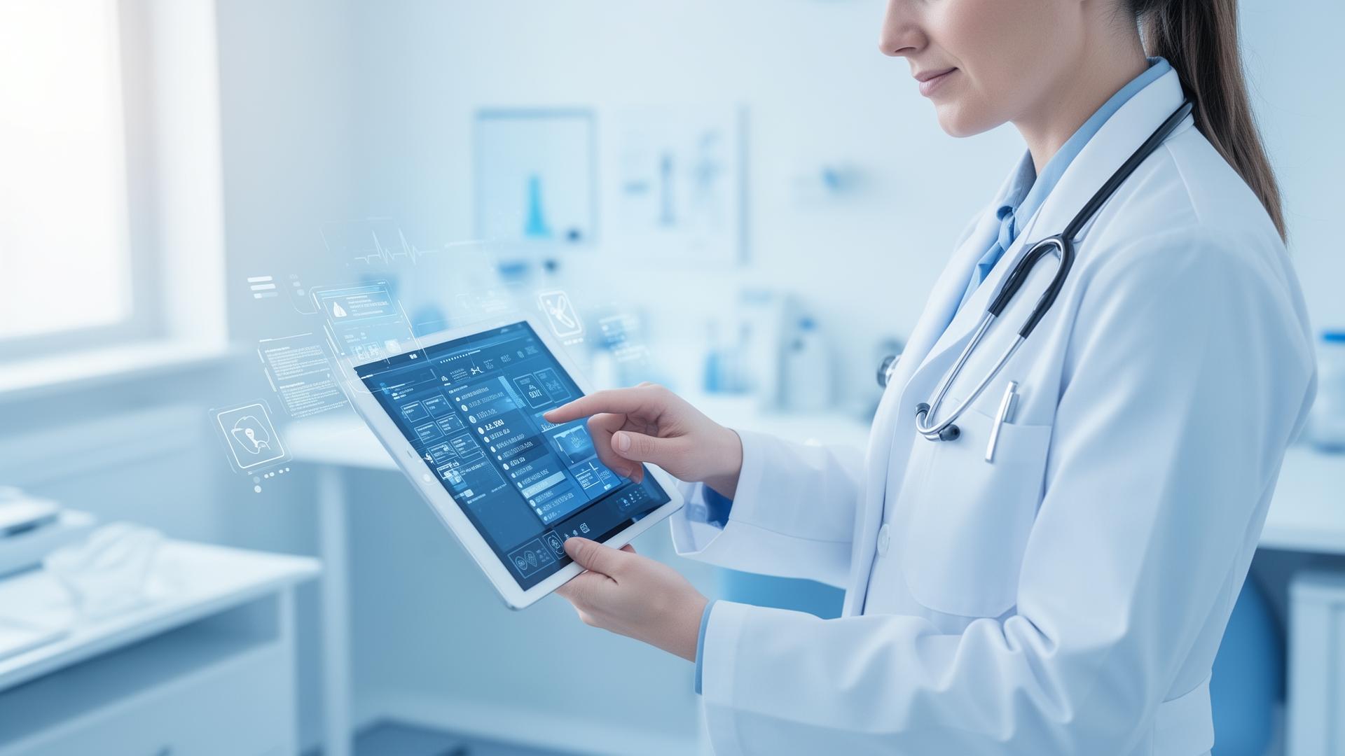 Healthcare staff working with health record systems on a laptop